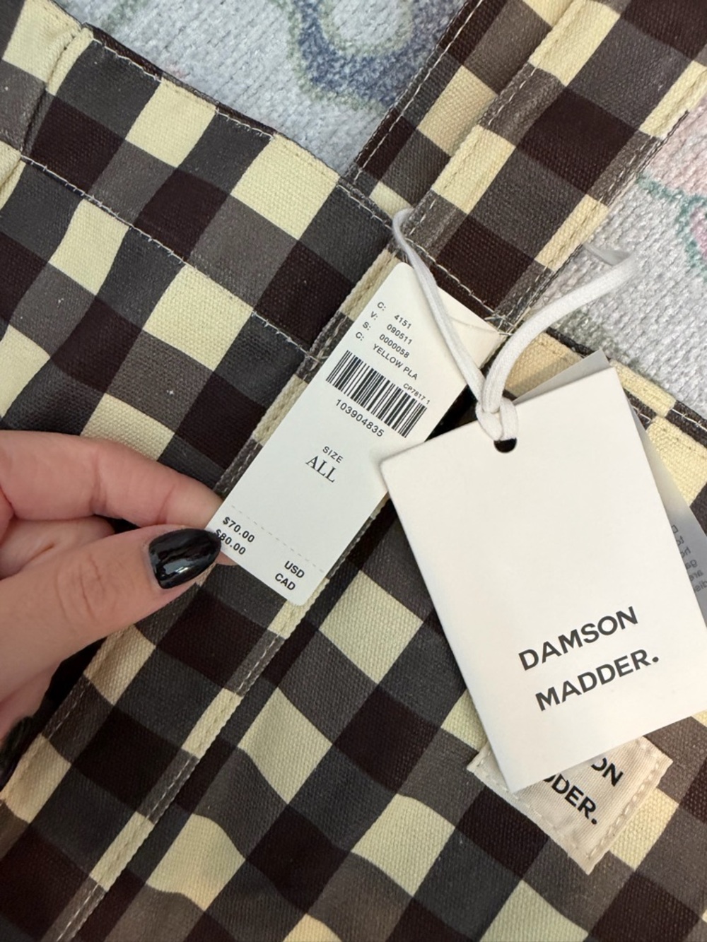 Dagmar & Meade Black and Cream Gingham Tote Bag - Picture 2 of 5